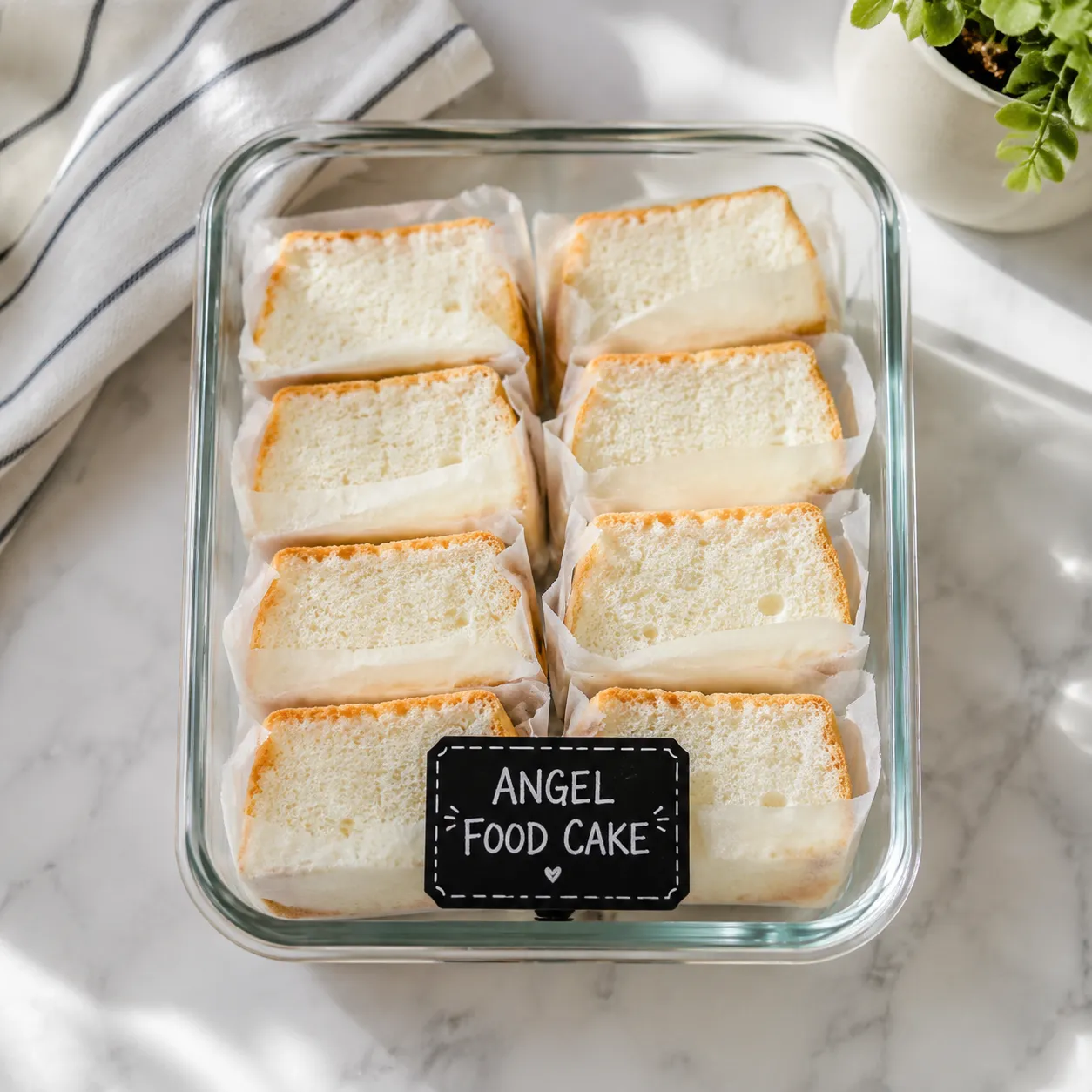 Storing angel food cake slices in airtight container