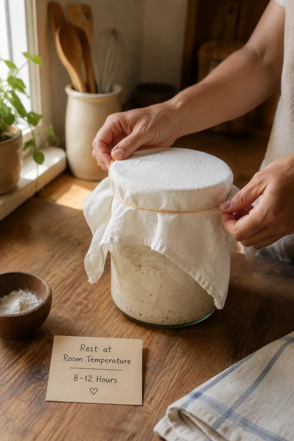covering crème fraîche mixture before culturing at room temperature