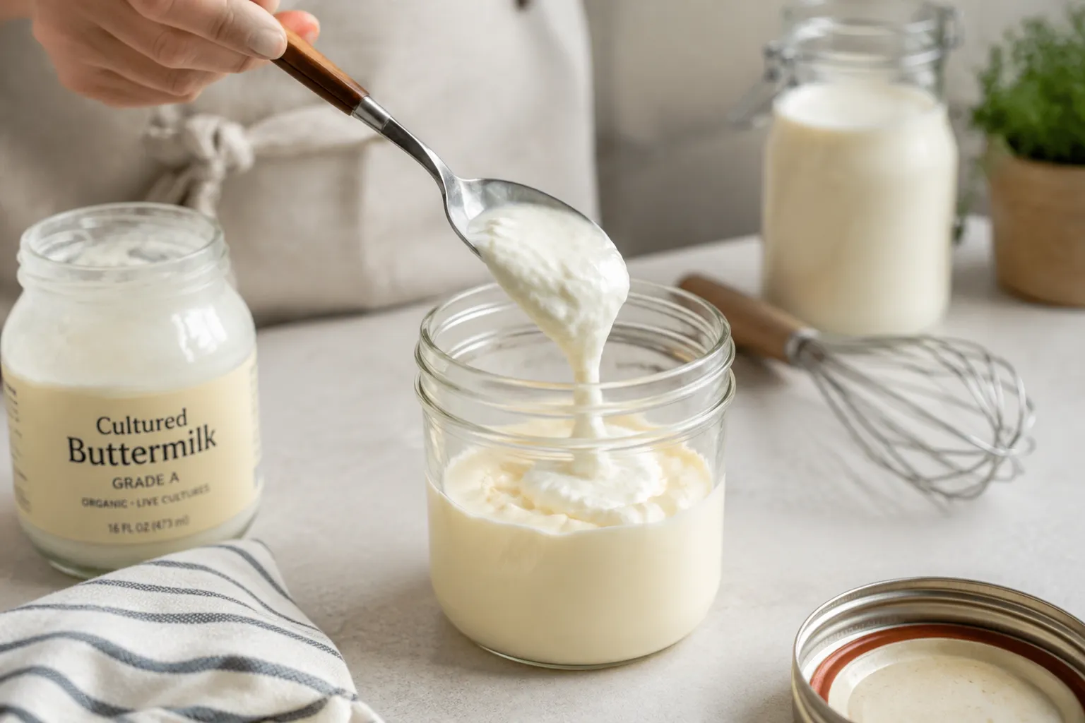 adding cultured buttermilk to cream for creme creme fraiche