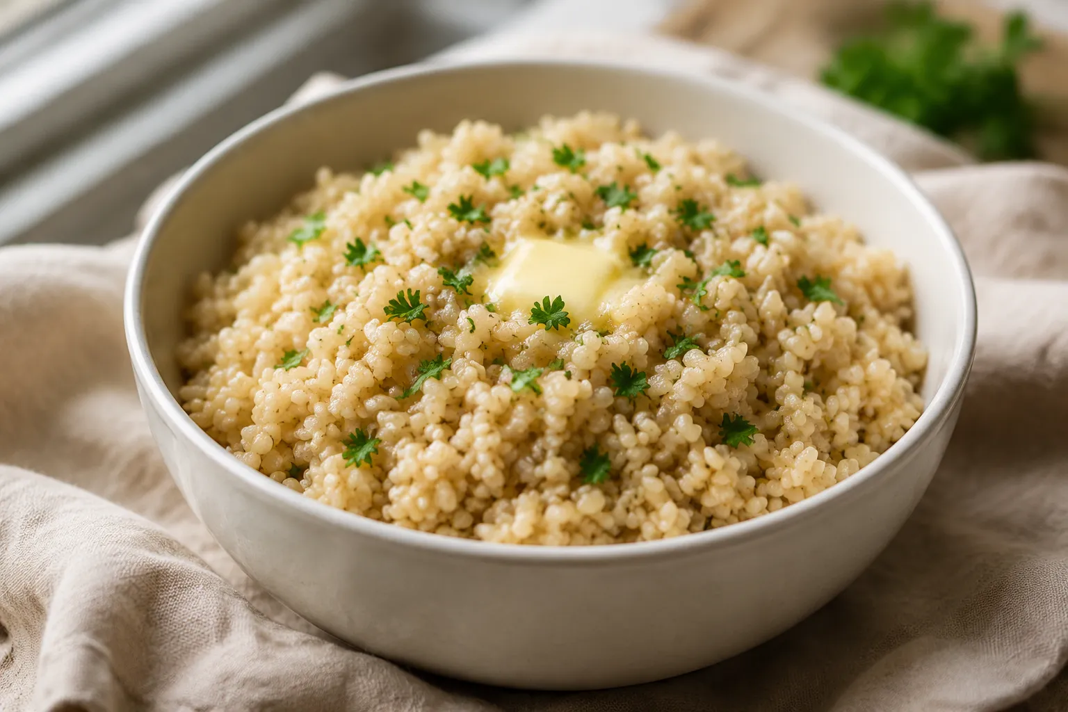 Bowl of perfectly cooked fluffy brown rice