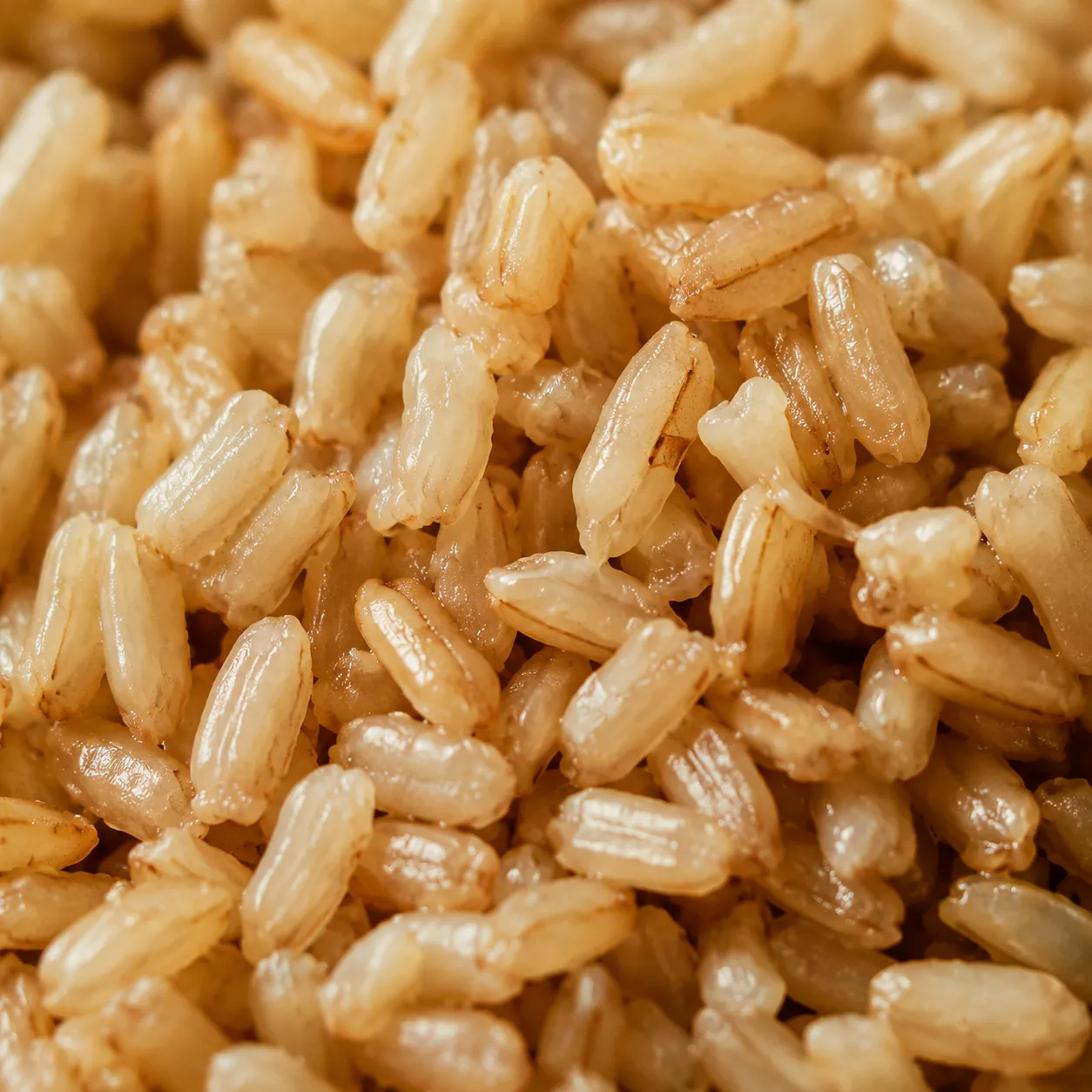 Close-up of fluffy cooked brown rice grains