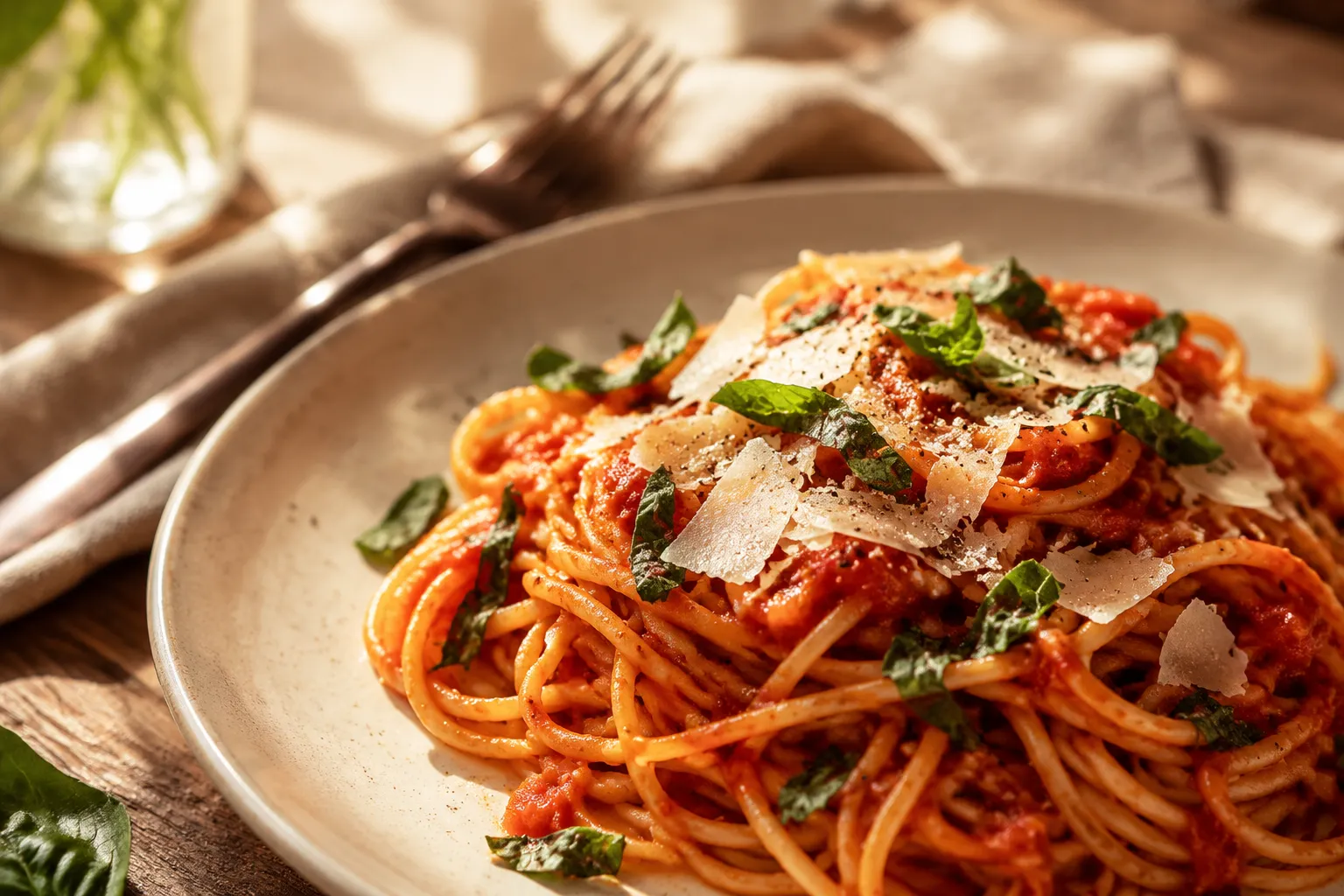 Spaghetti marrow recipe served with marinara sauce and basil