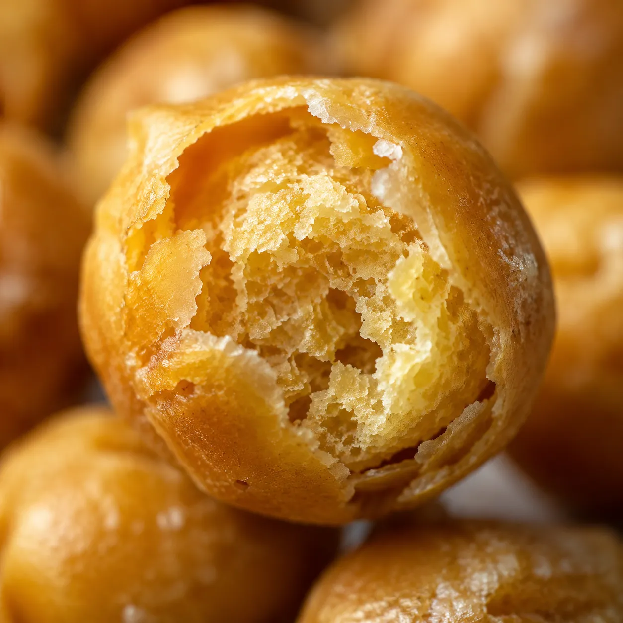 Macro close-up of crispy chickpea showing crunchy interior texture