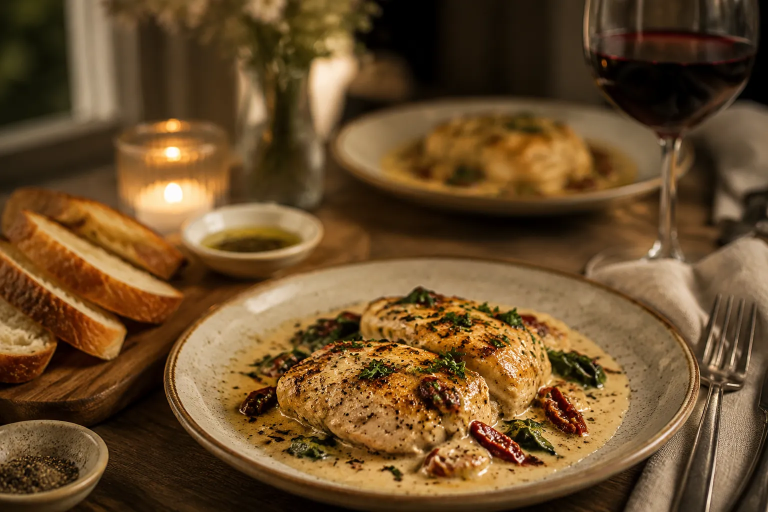 Plated Tuscan chicken dinner ideas for two recipe
