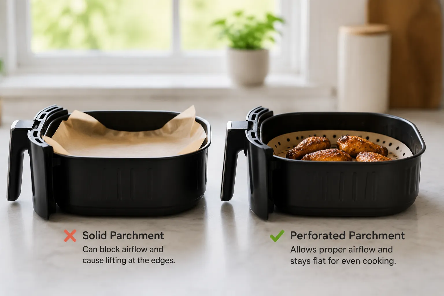 Why perforated parchment is safer than solid sheets in an air fryer
