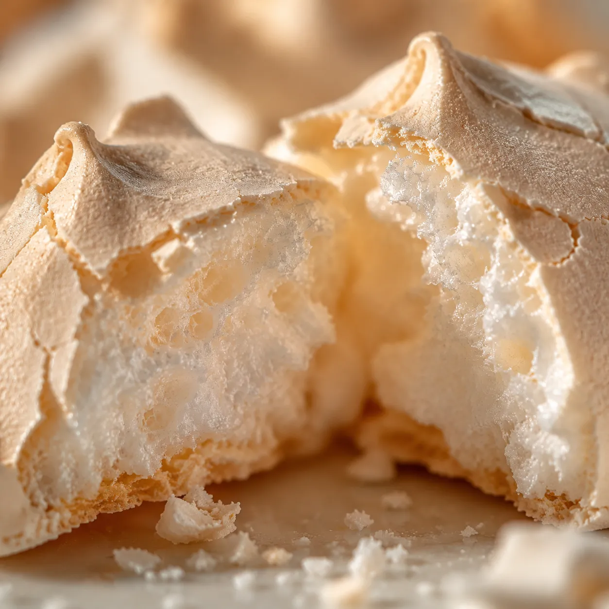 Crispy chewy meringue cookie interior close-up