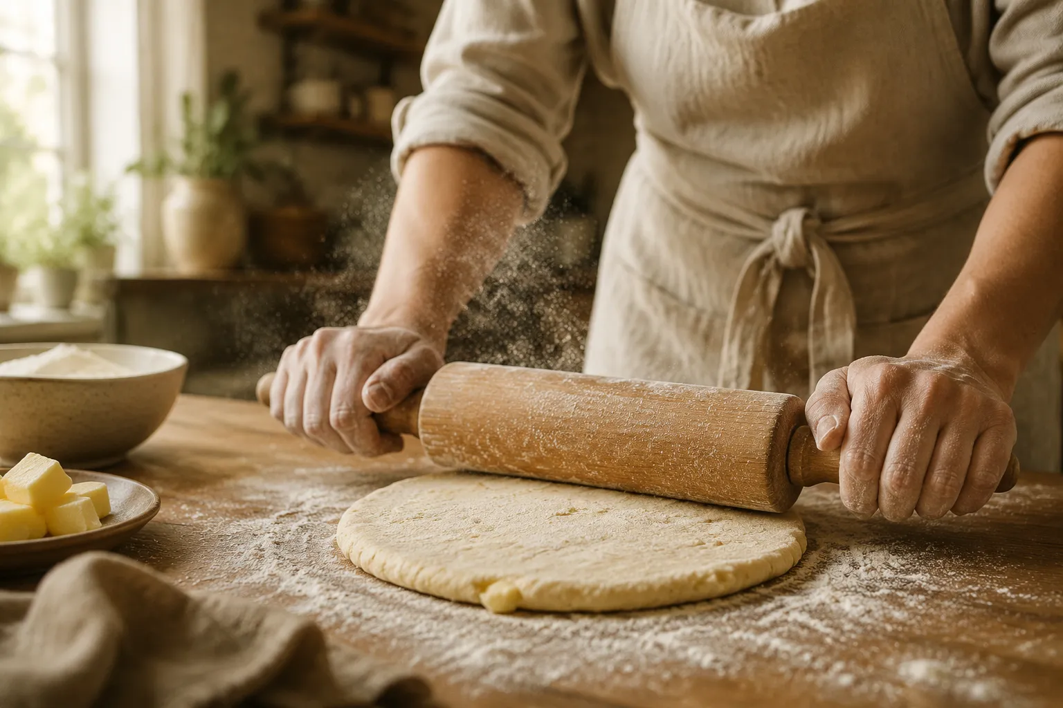 Rolling out homemade pie crust for an easy quiche recipe
