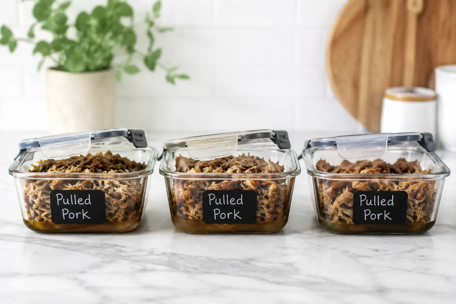Storing leftover pulled pork from Boston butt recipes in meal prep containers