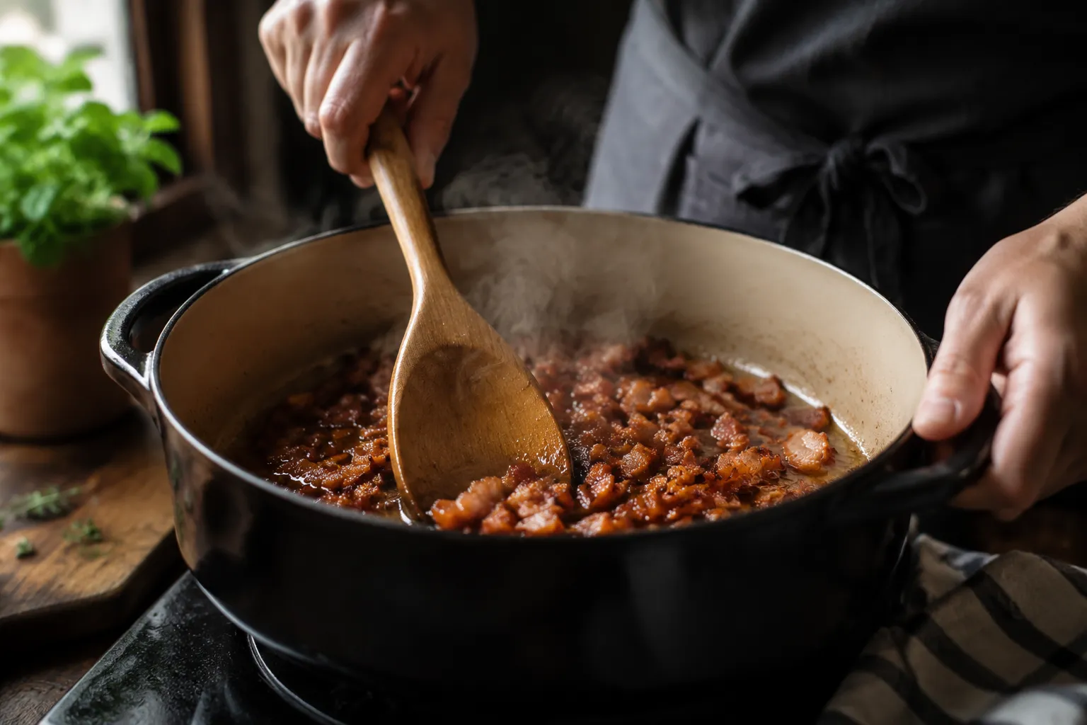 Crisping bacon in a Dutch oven for chicken corn chowder