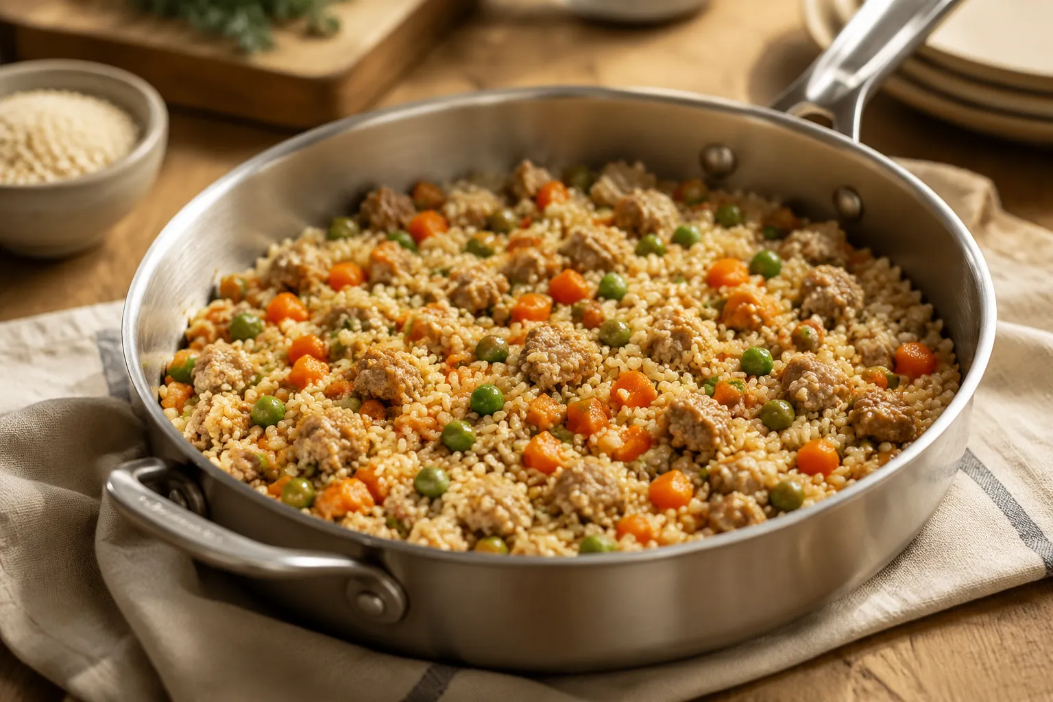 Finished vet approved homemade dog food cooling in a skillet