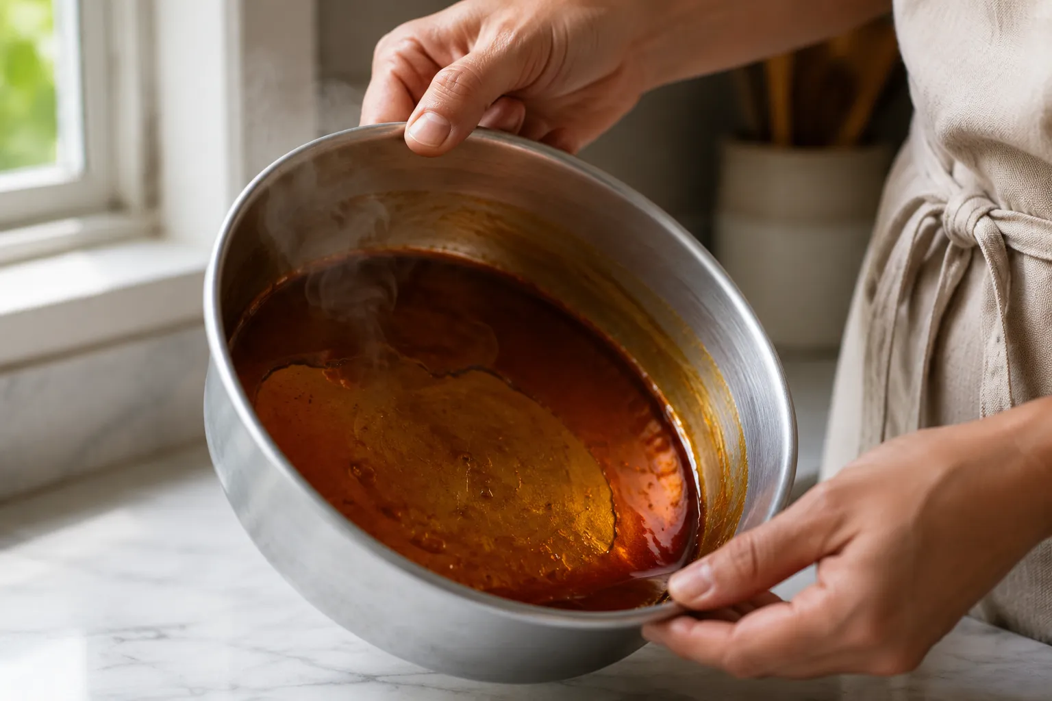 Swirling caramel in flan pan for Mexican desserts step-by-step