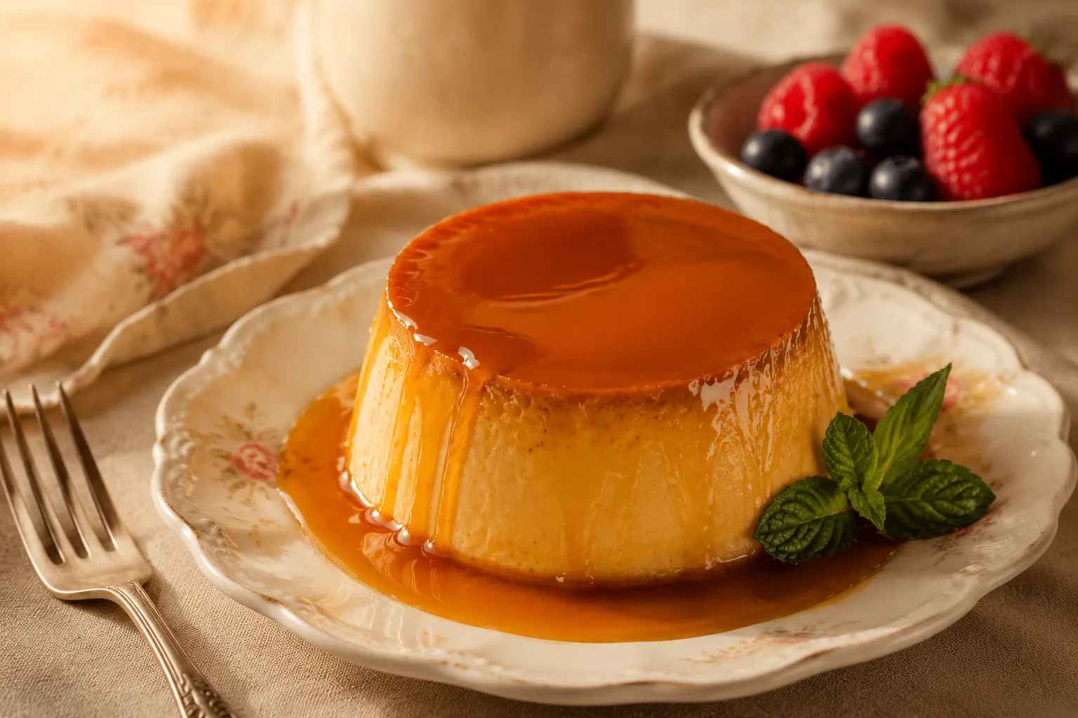 Unmolded flan with caramel sauce, classic Mexican desserts recipe