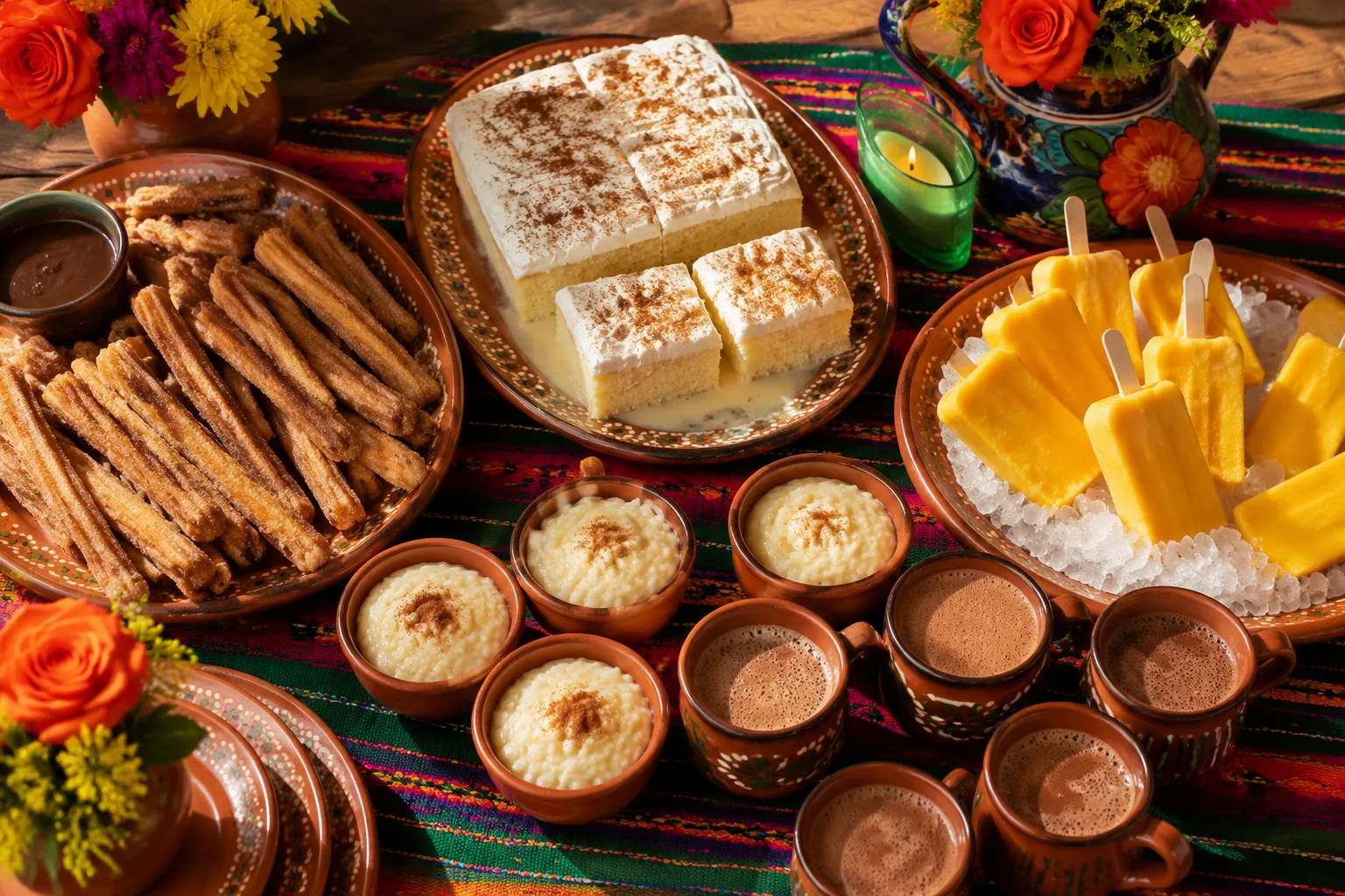 Festive table of traditional Mexican desserts for Cinco de Mayo