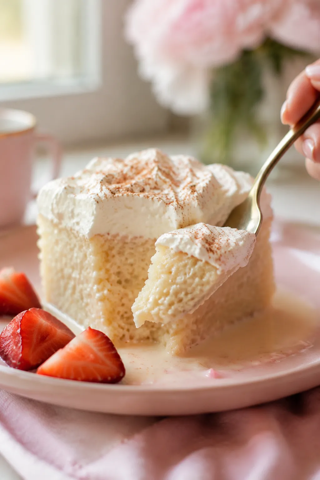 Slice of tres leches cake among the best Mexican desserts