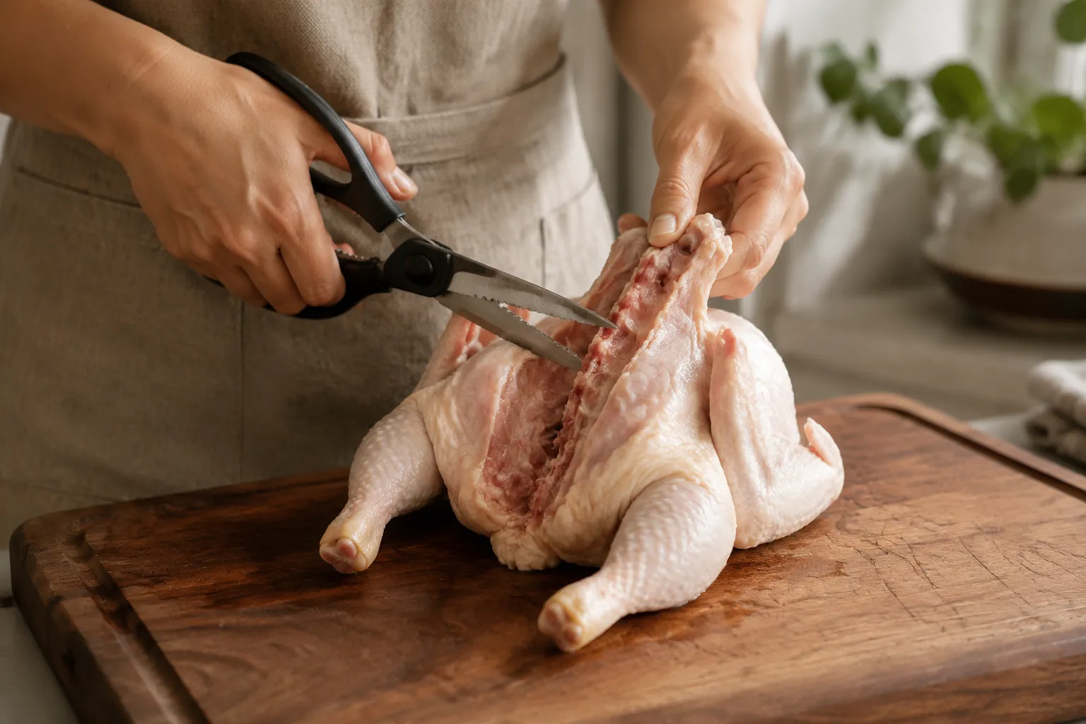 Spatchcocking a whole chicken for Peruvian chicken recipe