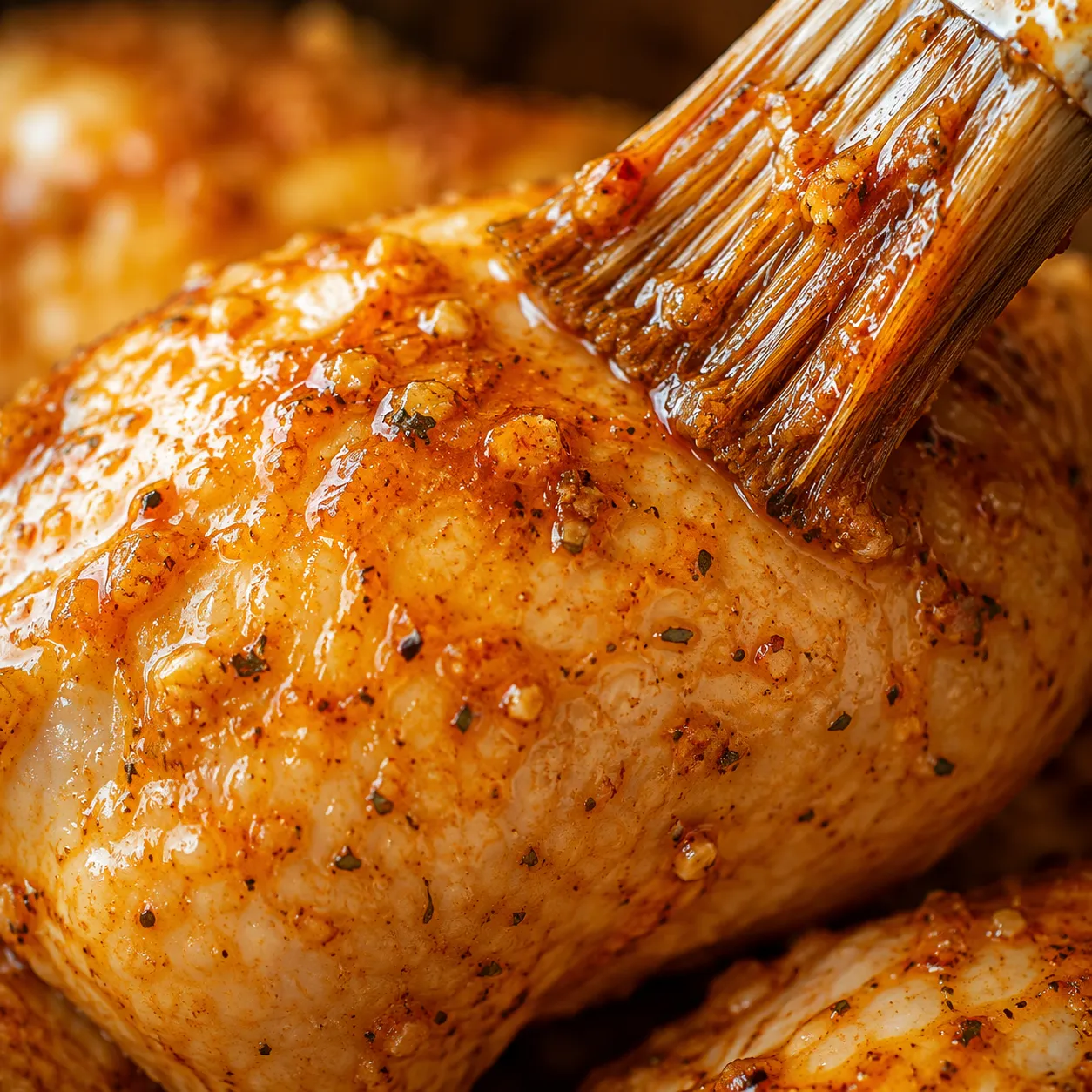 Peruvian chicken marinade with aji amarillo brushed onto chicken skin
