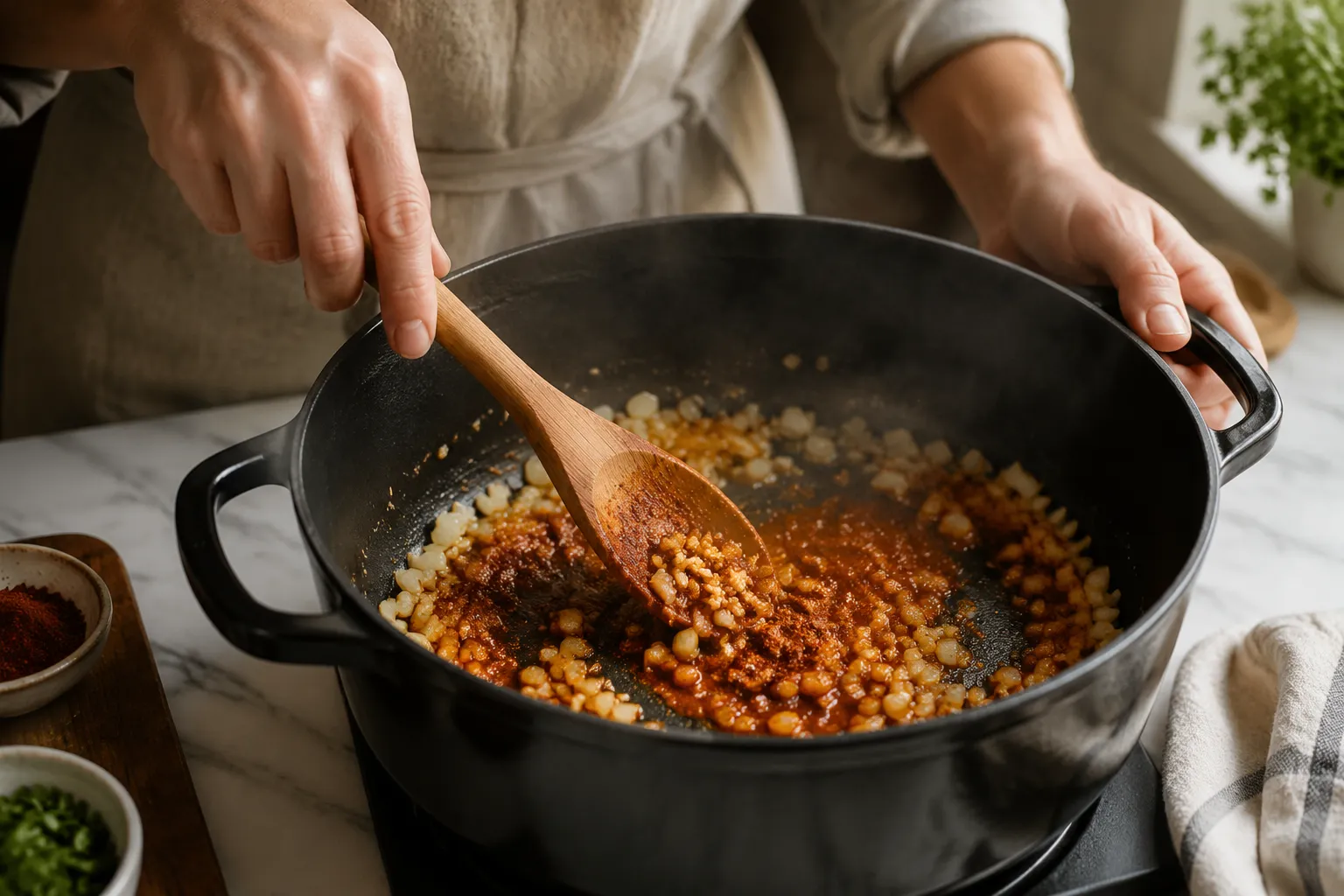 Sautéing onion and taco seasoning for Mexican chicken soup base