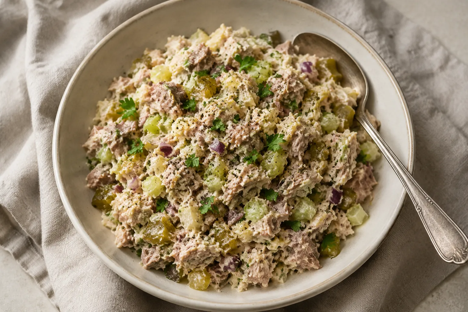 Finished Matthew McConaughey tuna salad in a serving bowl