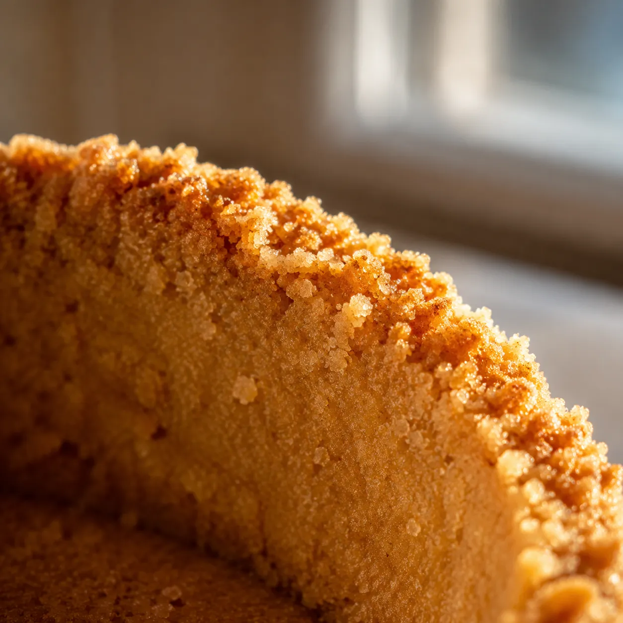 Macro close-up of buttery graham cracker crust texture