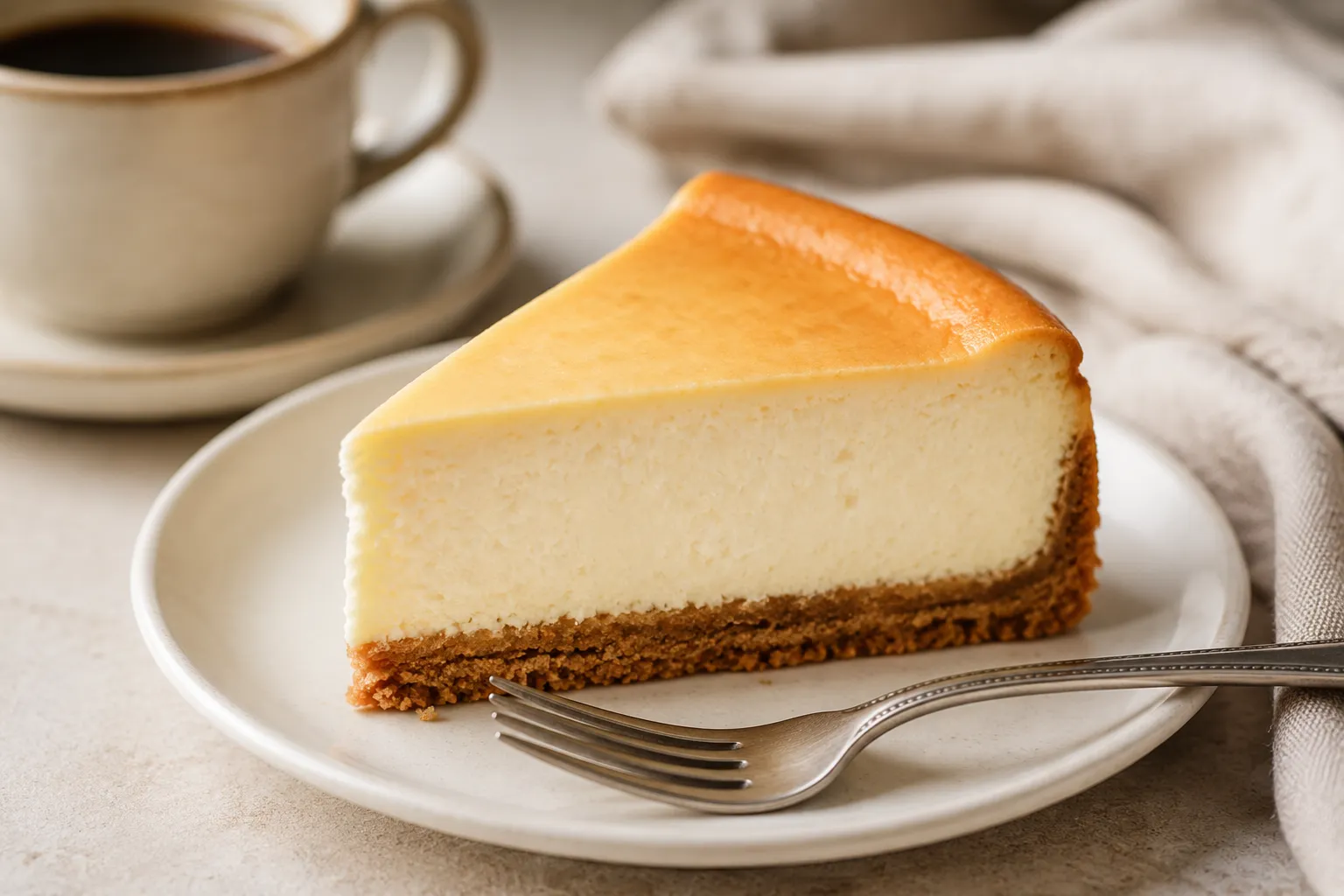 Cheesecake slice showing thick graham cracker crust layer