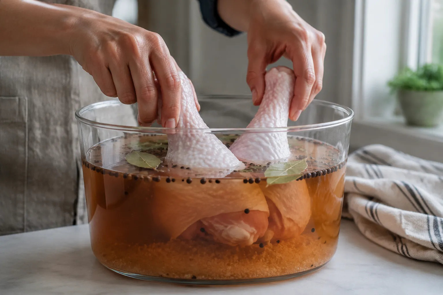 Brining turkey drumsticks before smoking for juicy meat