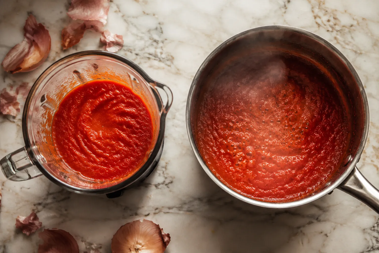 Blending and reducing the pepper base for jollof rice