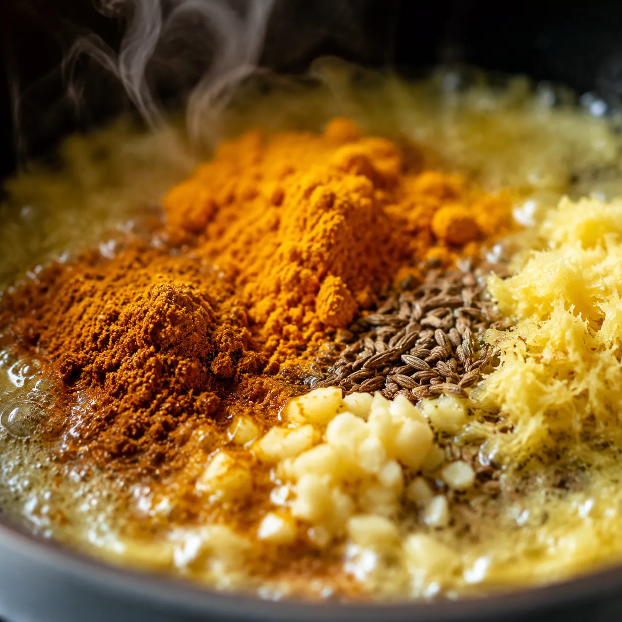 Curry powder blooming in butter for mulligatawny soup