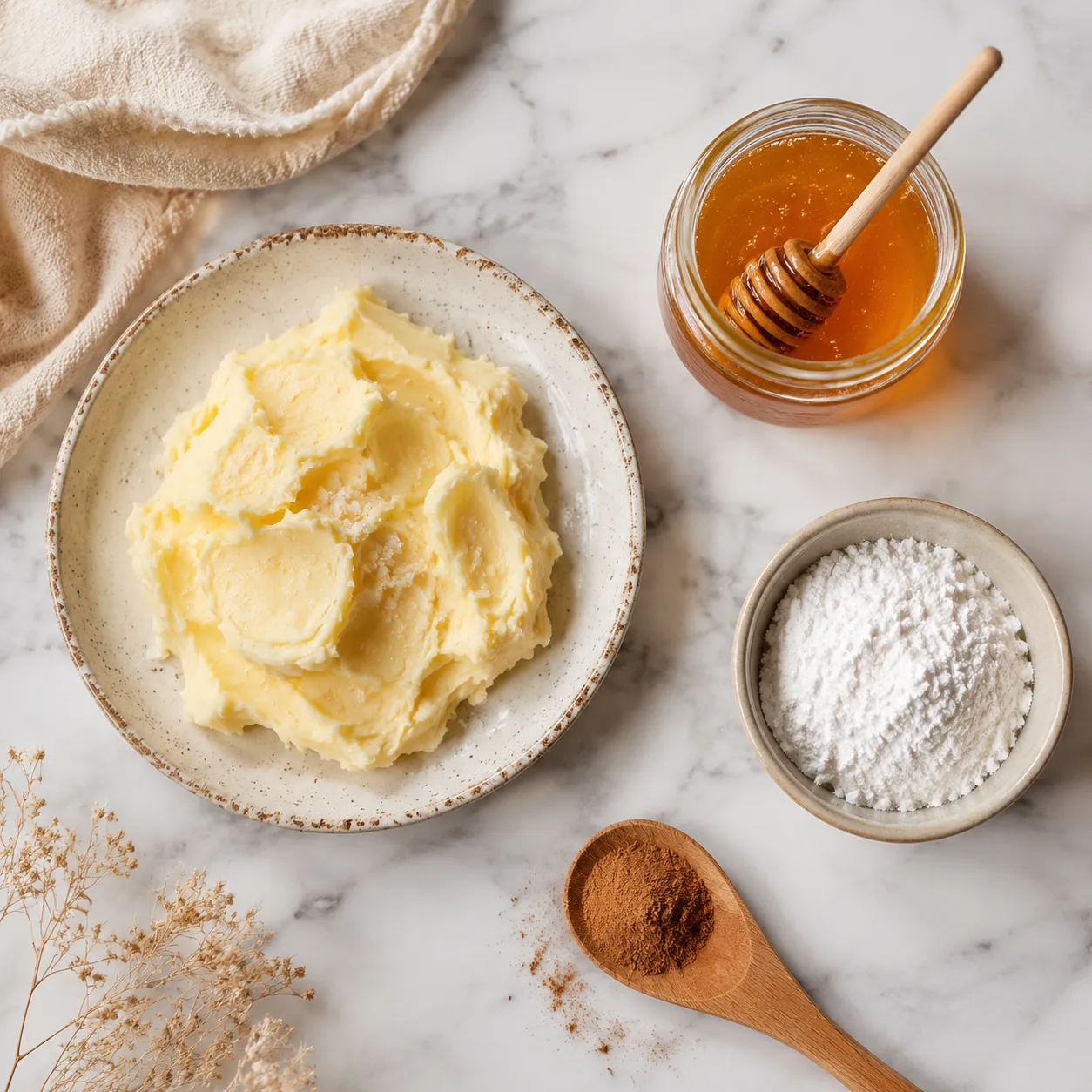 Ingredients for Texas Roadhouse butter recipe on marble