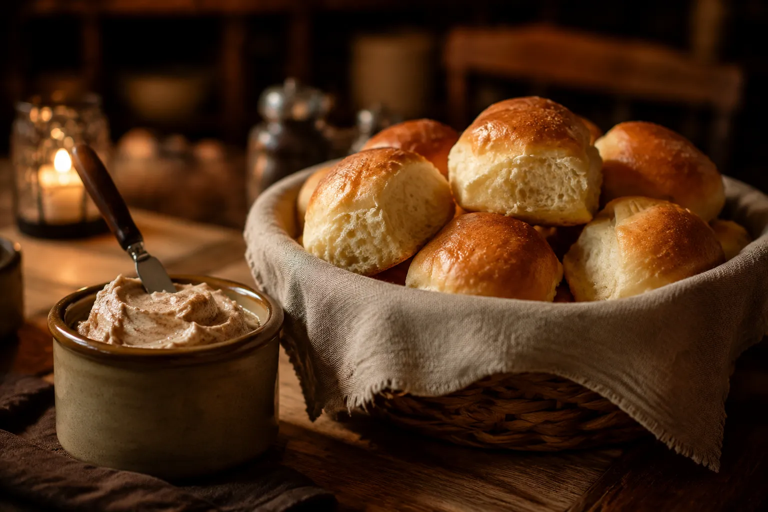 Basket of rolls served with copycat Texas Roadhouse butter