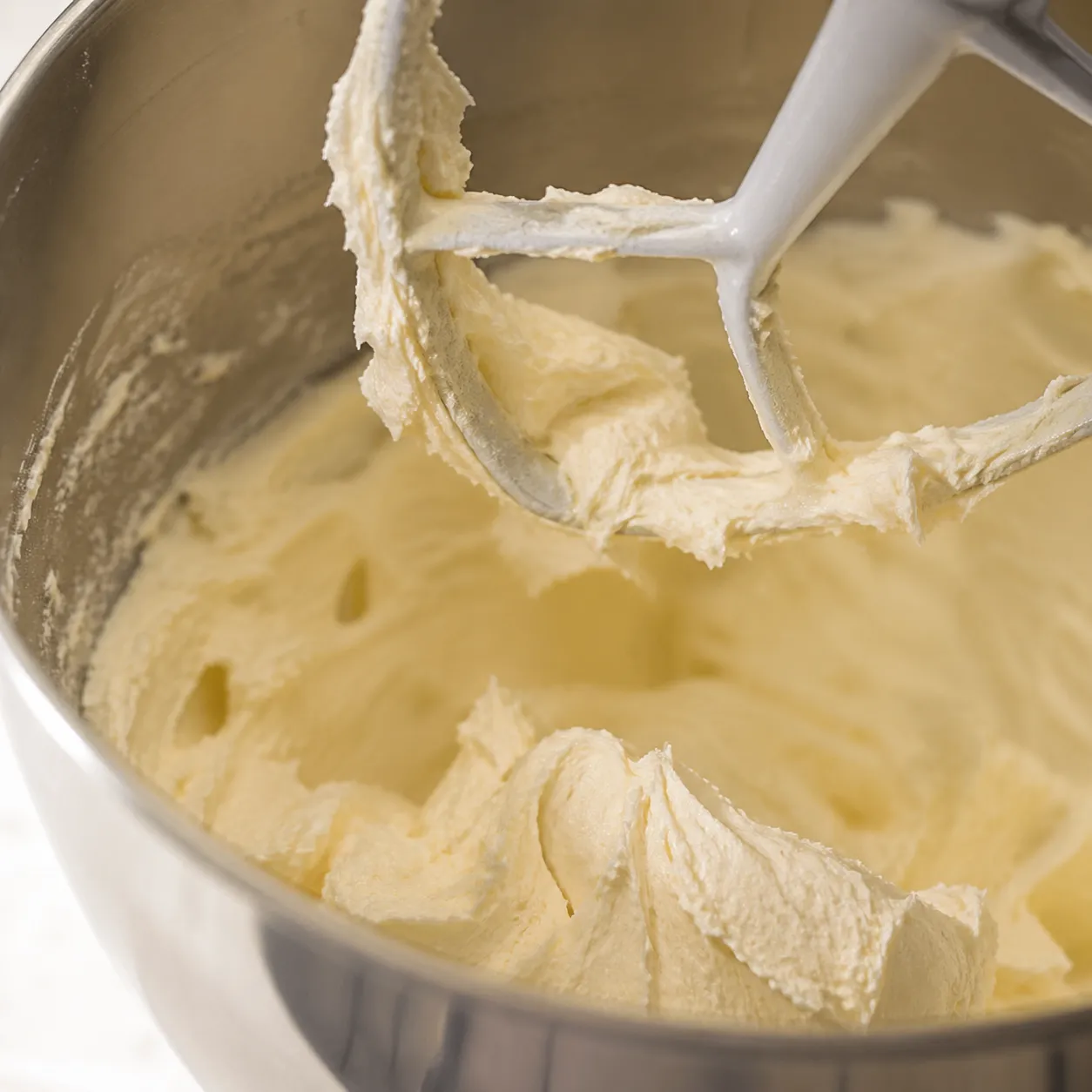 Whipped butter and sugar base for silky French silk pie filling