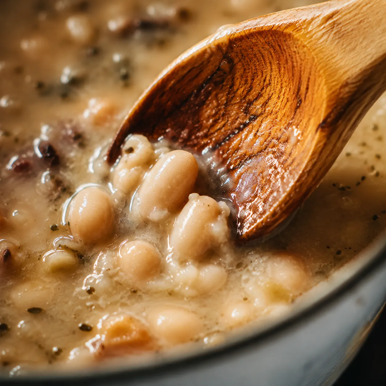 Mashing beans for creamier great northern beans recipe texture
