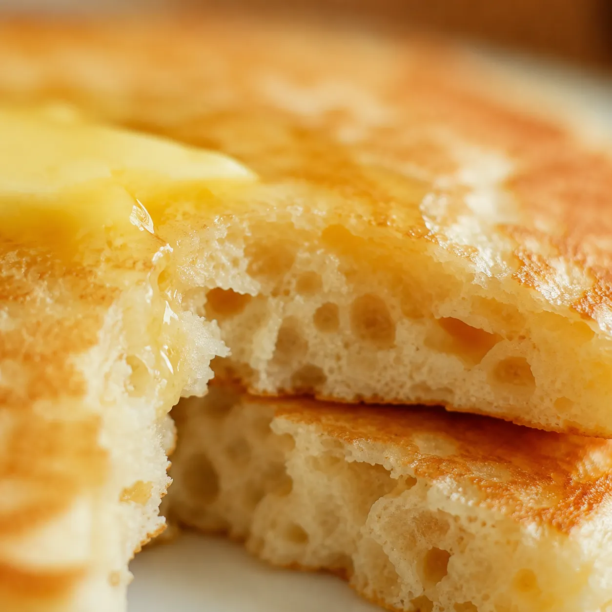 Close-up of fluffy gluten free pancake interior crumb