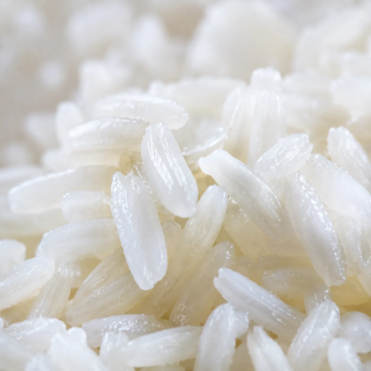 Close-up of fluffy separate white rice grains showing perfect texture