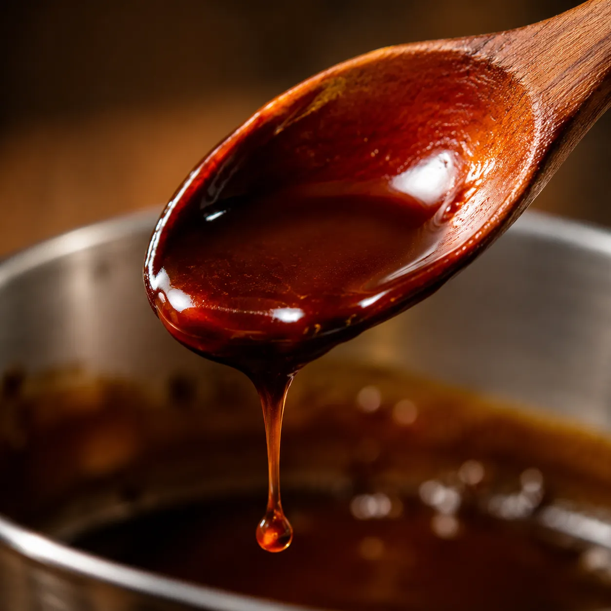 Spoon-coat test showing unagi sauce reduced to glossy syrup