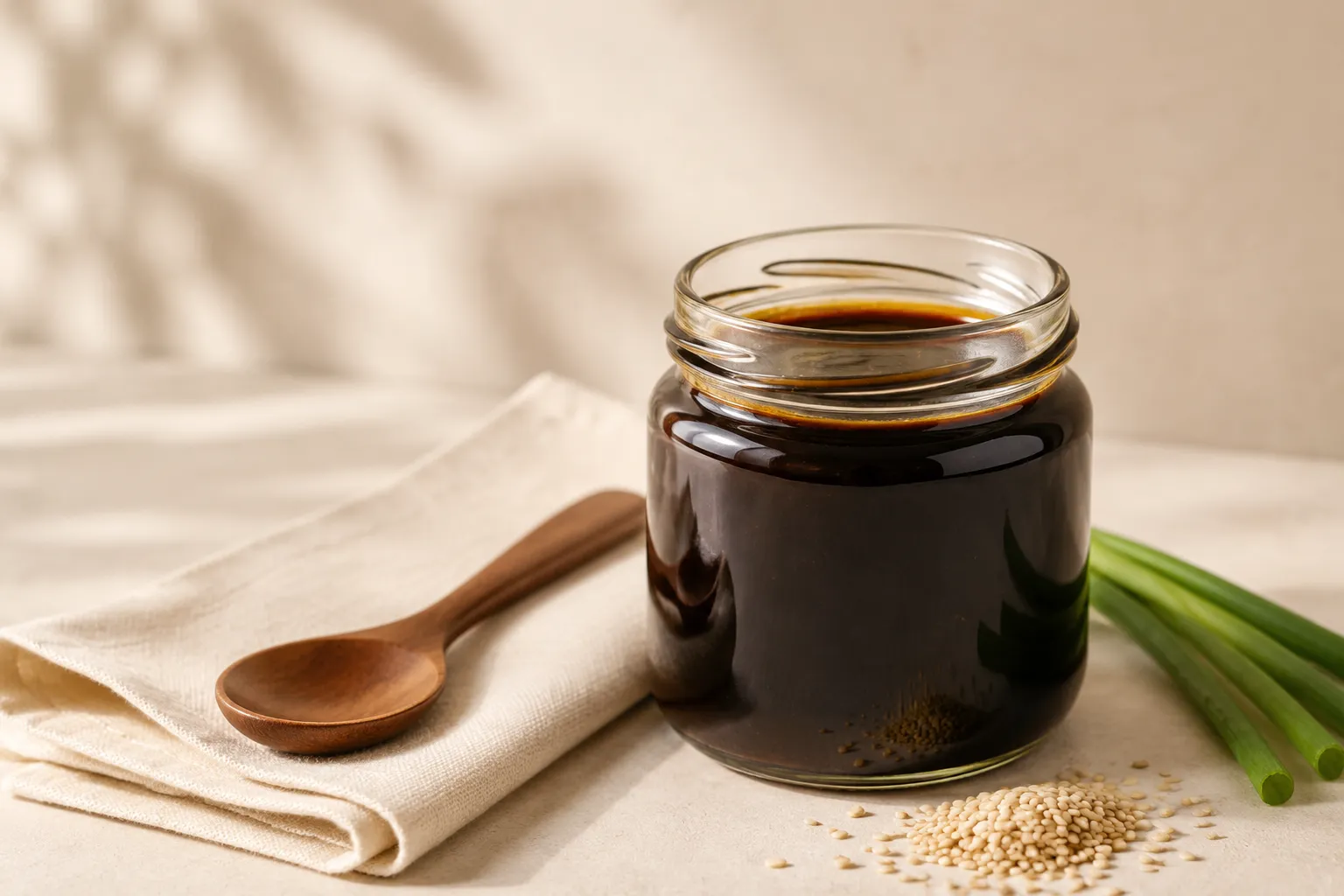 Homemade unagi sauce in a small glass jar after cooling