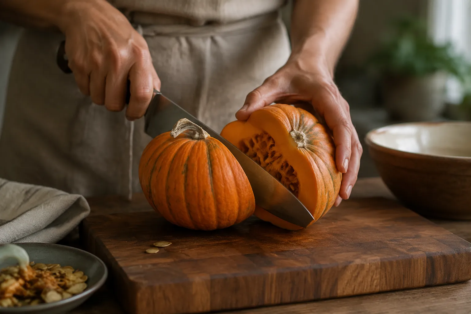 How to cut a pumpkin in half safely before cooking