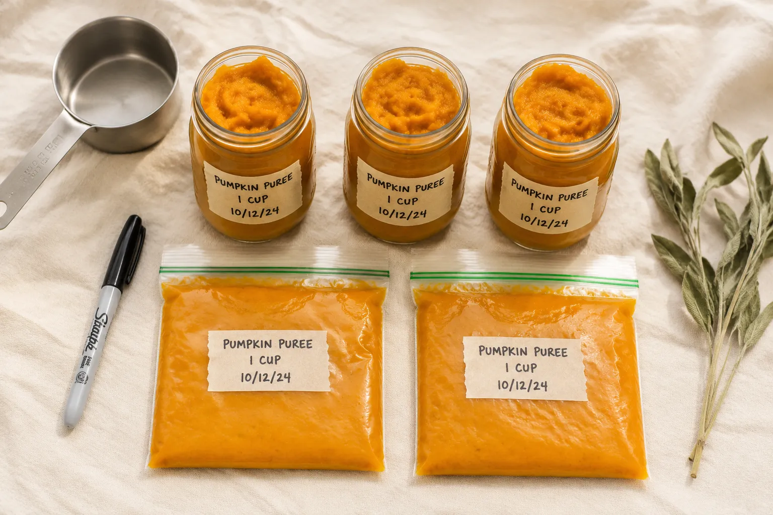How to store and freeze homemade pumpkin puree in jars and bags
