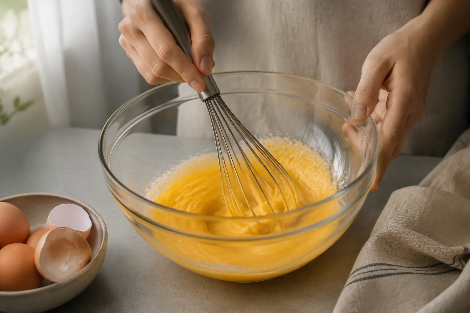 Whisking egg yolks and sugar for homemade custard