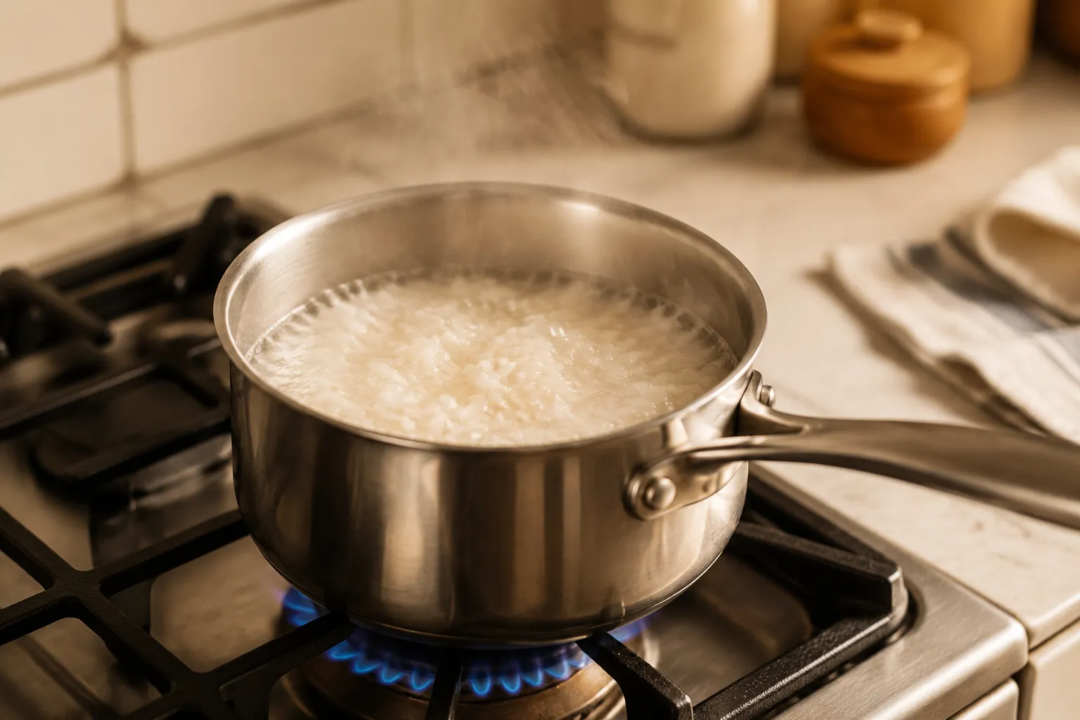 How long to simmer rice on the stovetop in a covered saucepan