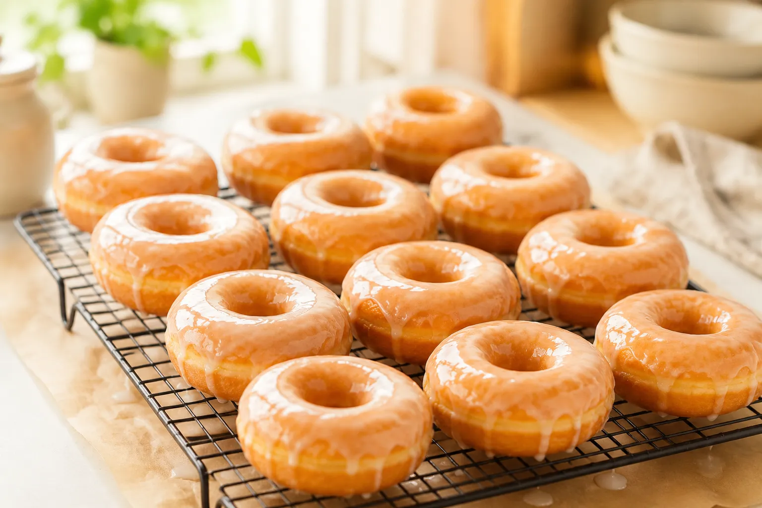 Safe homemade glazed donuts cooling on rack as alternative to recalled donuts