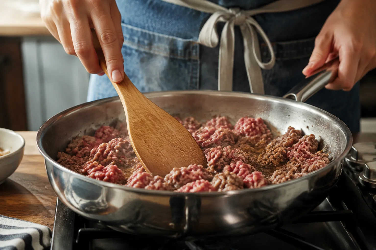 Browning ground beef in a skillet for an easy weeknight recipe