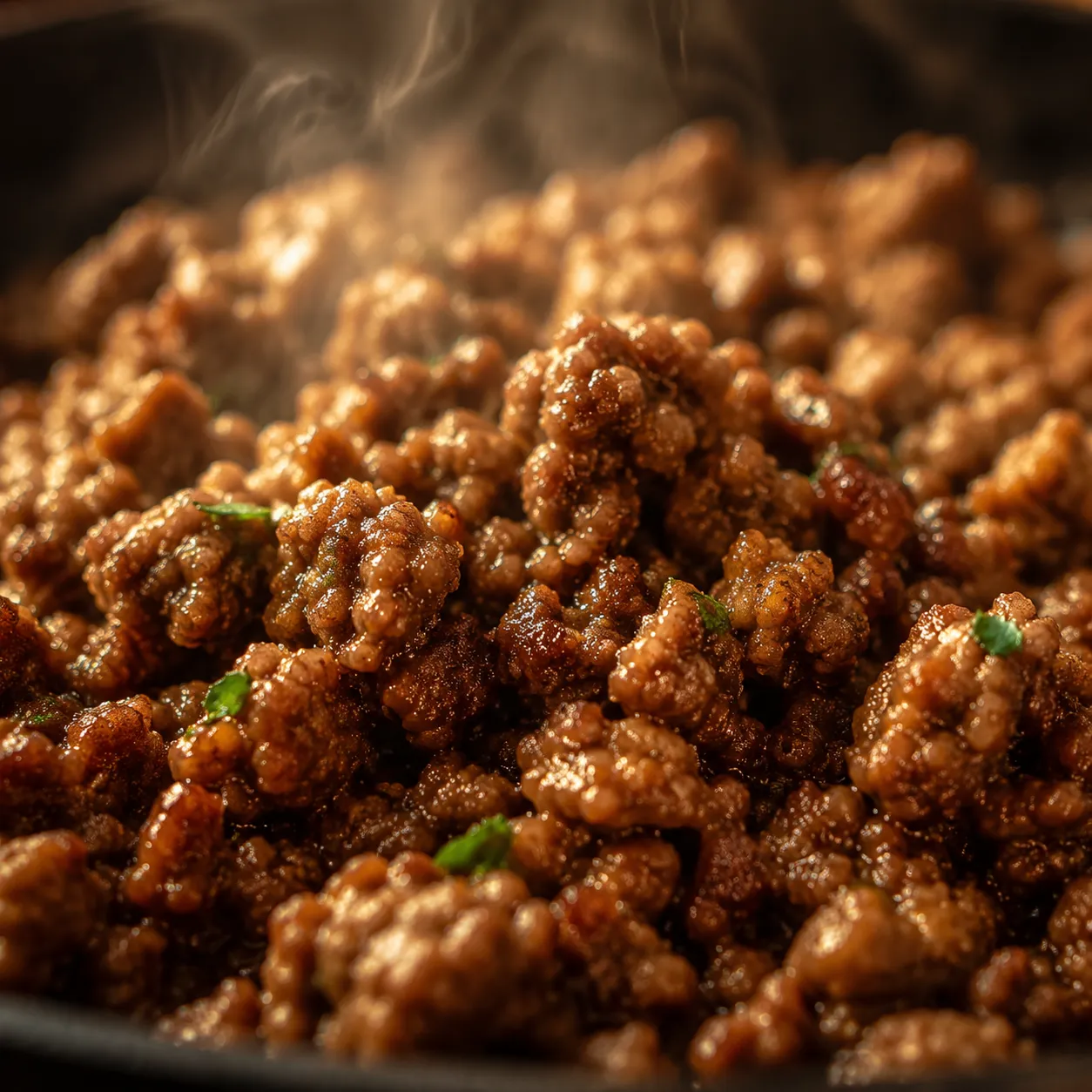 Close-up of seasoned ground beef crumbles for easy weeknight recipes