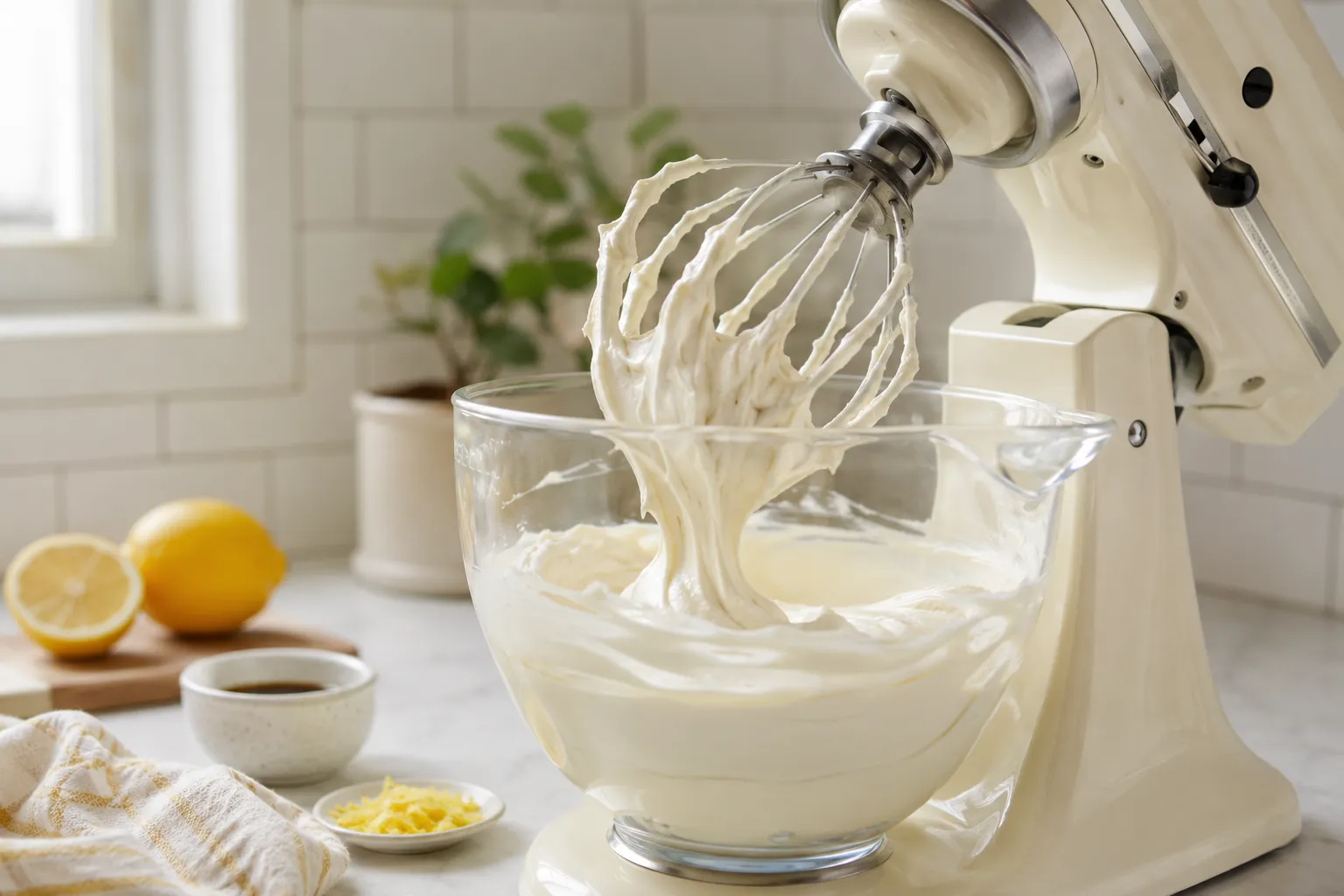 Whipping no-bake cheesecake filling with cream cheese and heavy cream