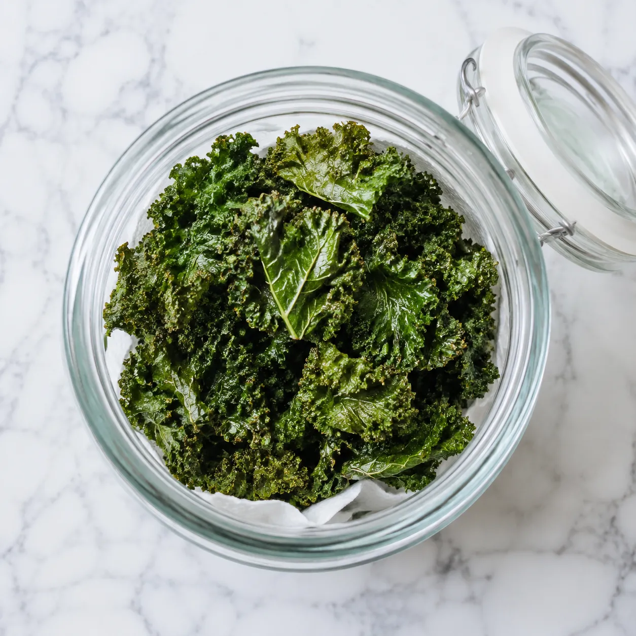 How to store kale chips in an airtight glass jar to keep them crispy