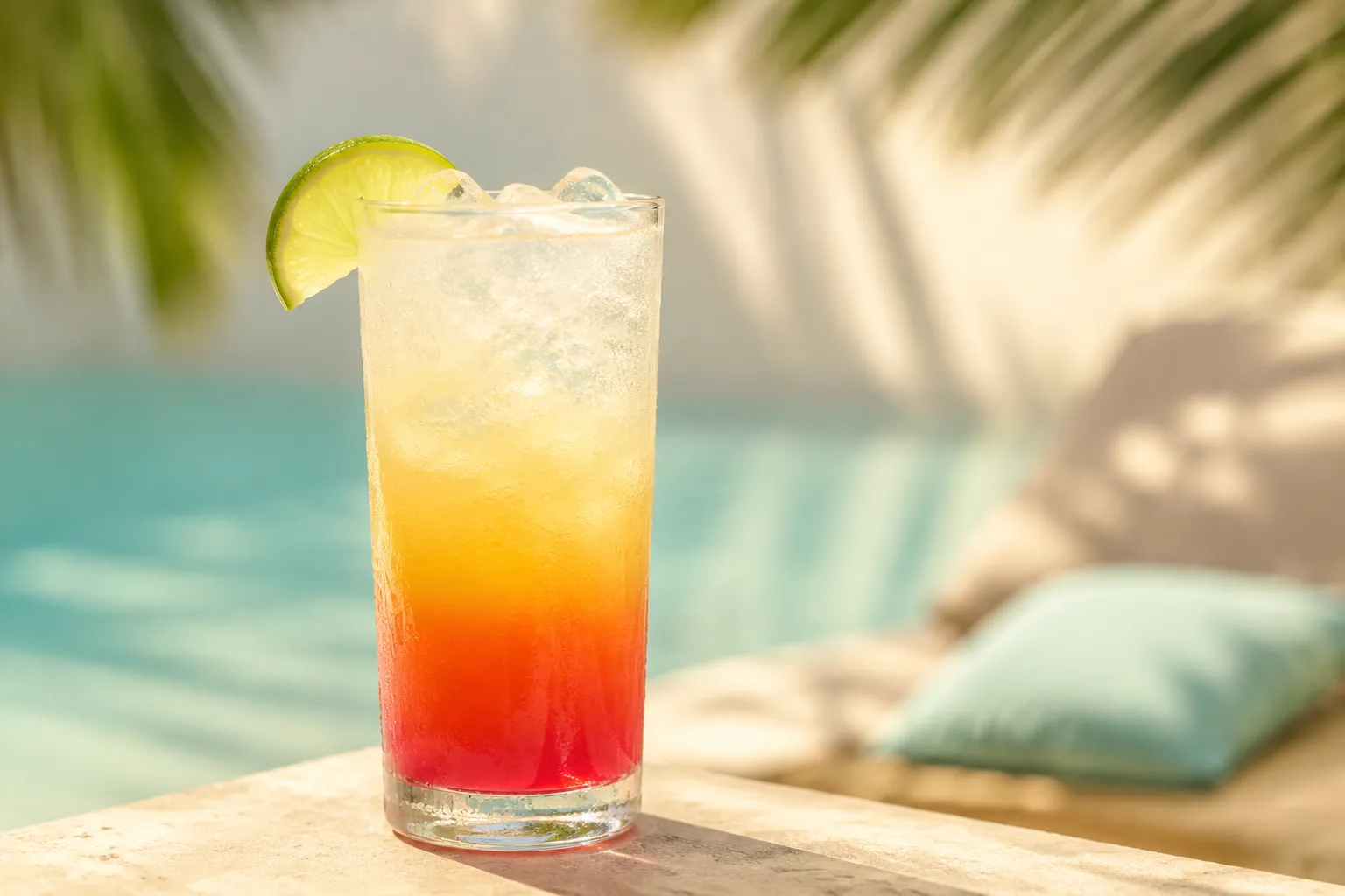 Finished bay breeze cocktail with layered pineapple and cranberry juice