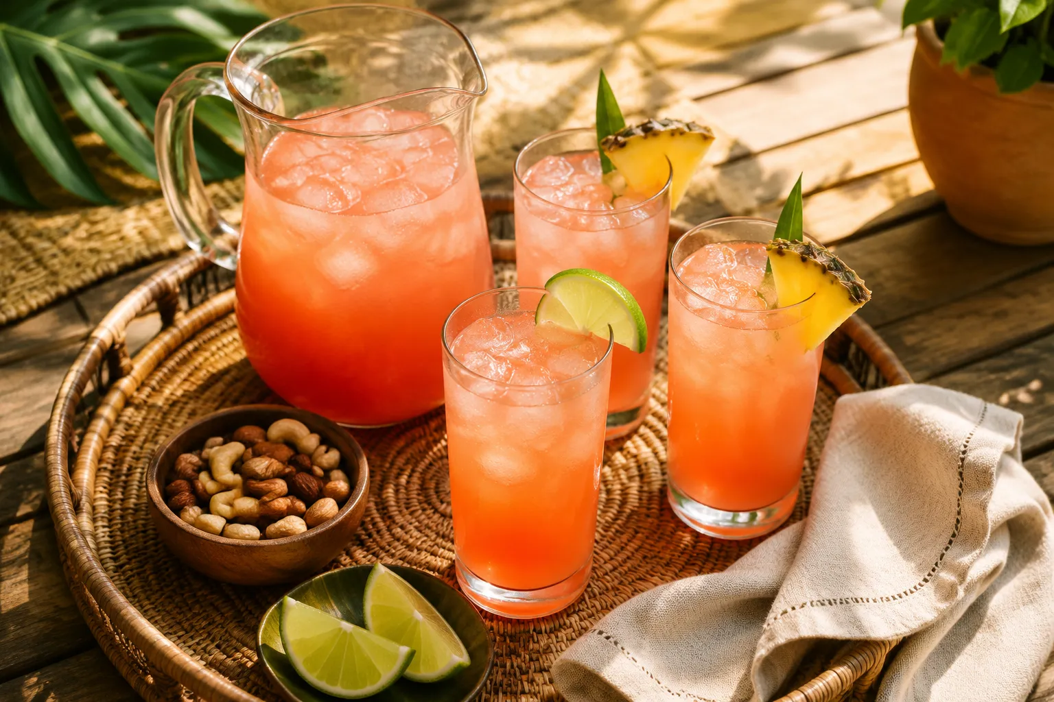 Bay breeze cocktail pitcher and glasses for a summer gathering