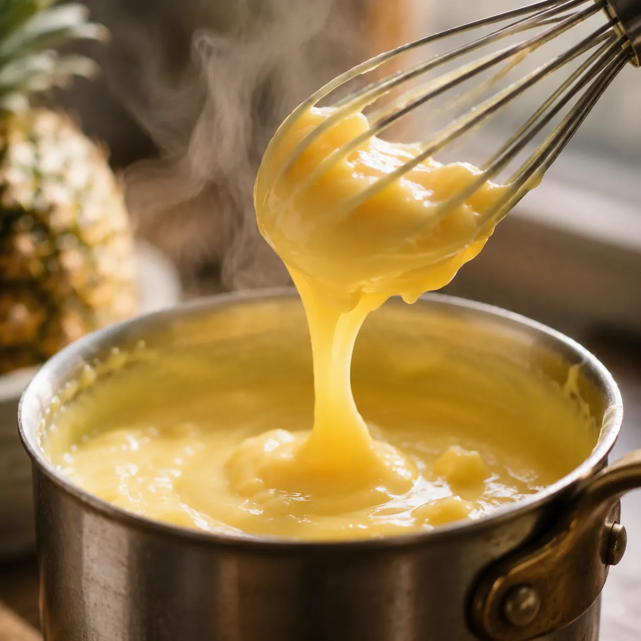 Cooked pineapple custard base for frog eye salad recipe