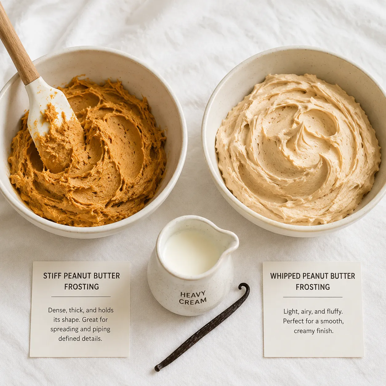 Peanut butter frosting consistency comparison with heavy cream