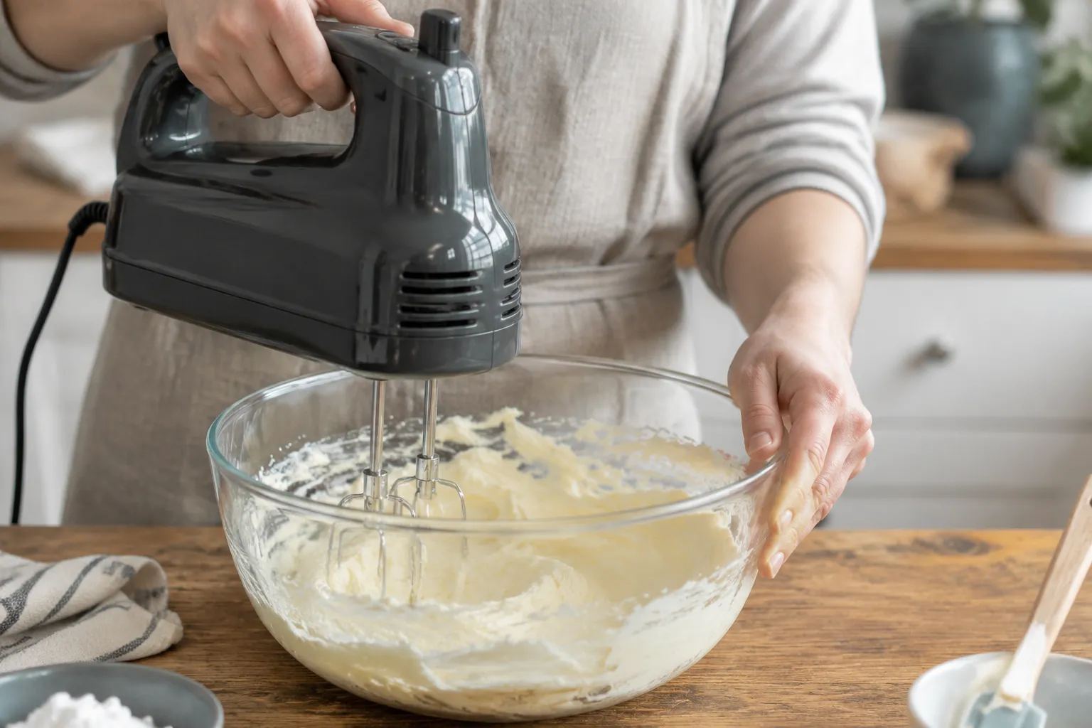 Mixing cream cheese and butter for Irish potato candy base
