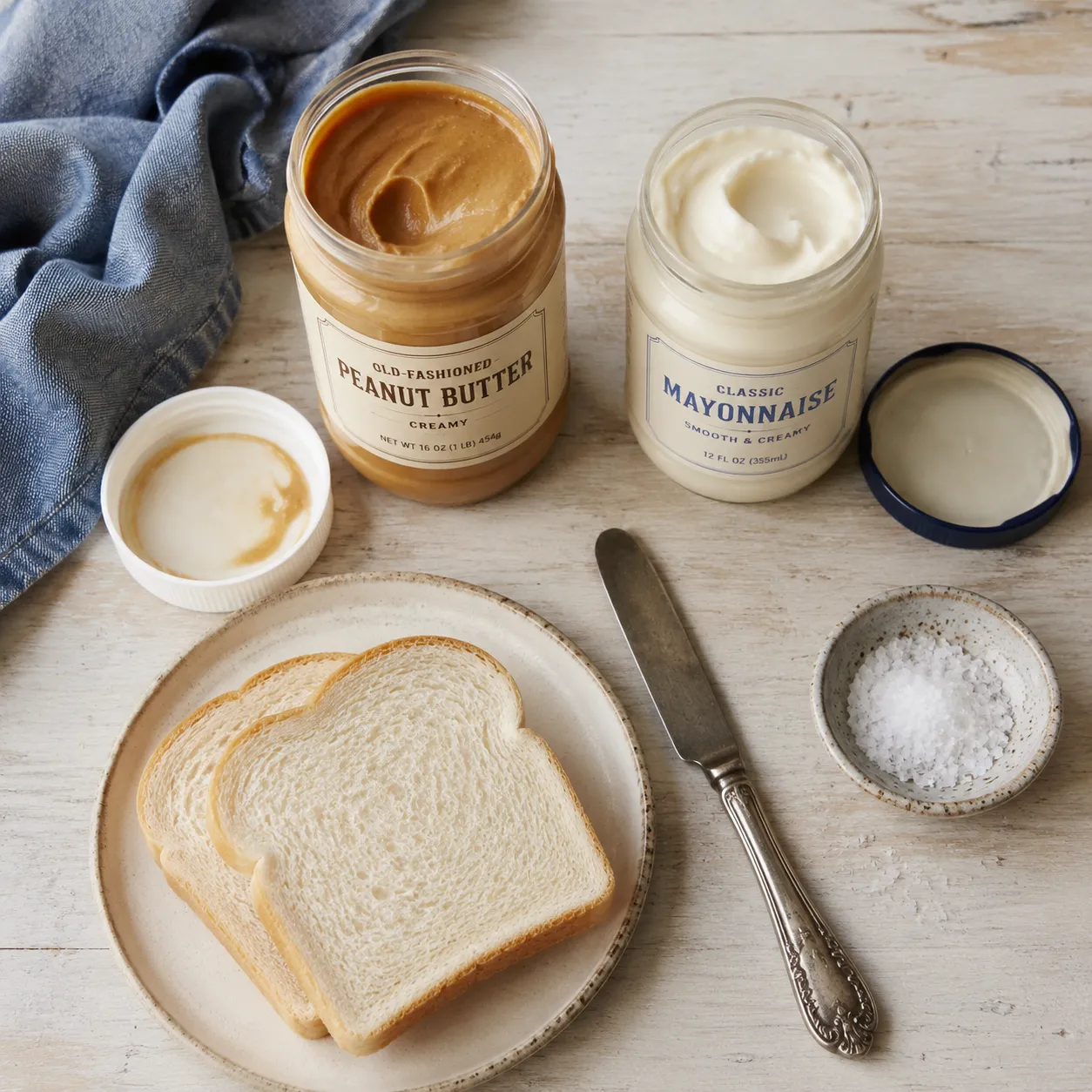 Ingredients for Alan Jackson's favorite peanut butter and mayonnaise sandwich